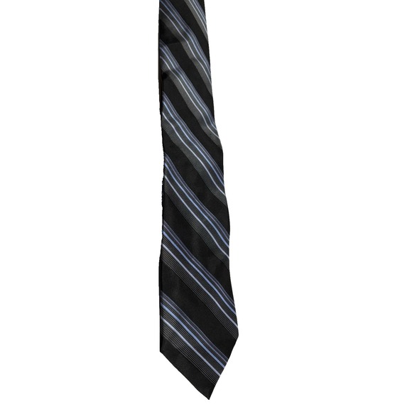 Merona Men's 100% Silk TieBlack Blue Stripe Business Corporate Preppy Academia - Picture 3 of 7